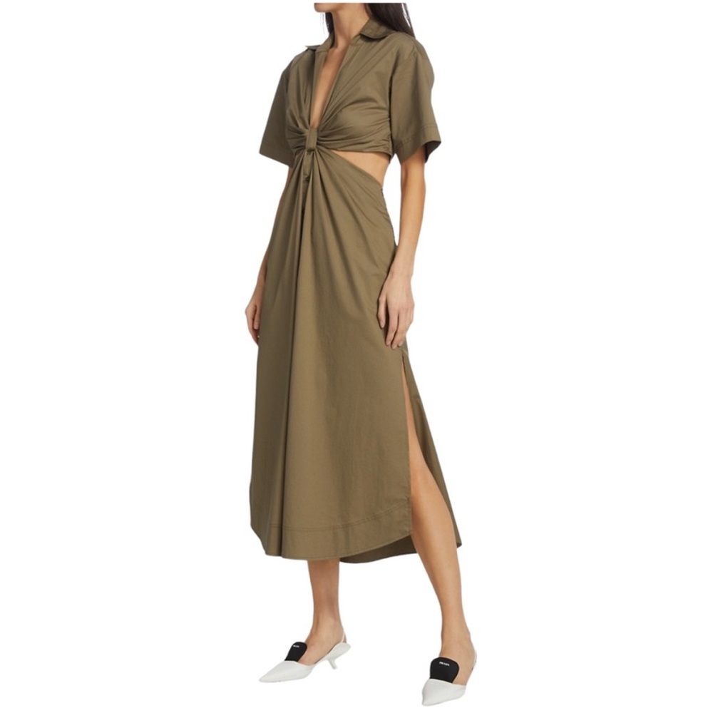 A.L.C. Georgia Cut Out Plunge Neck Button Down Midi Shirt Dress 2